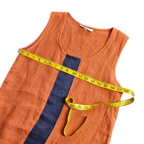 Bryn Walker Womens 100% Linen Colour Block Round Neck Long Tunic Tank, Size XS - Picture 3 of 9